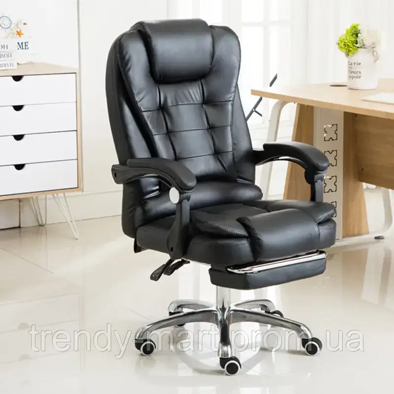 Кожаное офисное кресло директора, кресло на колесиках с регулировкой высоты, рабочее кресло с подлокотниками - фото 2 - id-p1907323370