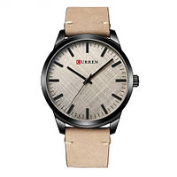 Чоловічий класичний годинник Curren 8386 чорний з коричневим ремінцем, сірий циферблат