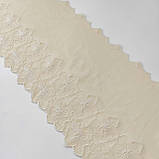 Ажурне мереживо вишивка на сітці: біла і нитка с блиском на бежевій сітці, ширина 20 см, фото 8
