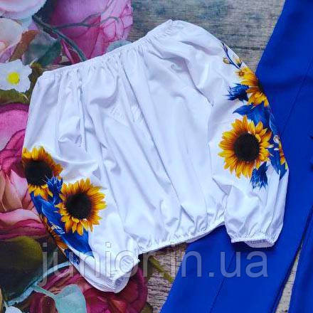 Ошатна блуза з соняшниками аналог вишиванки з довгим рукавом., фото 1