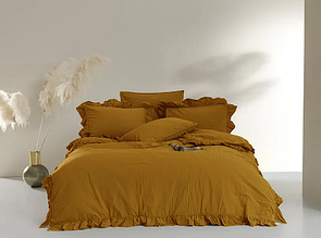 Сімейний комплект постільної білизни 160 х 220 гарний з турції, спальний комплект сімейний Гірчичний