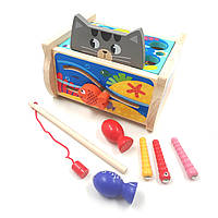 Настільна гра рибалка магнітна дерев'яна іграшка Jia Yue Toys, з 2-ма вудками, рибками та черв'ячками,