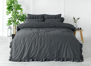 Сімейний комплект постільної білизни 160 х 220 гарний з турції, спальний комплект сімейний однотонний Сірий