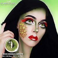 Цветные линзы для глаз зелёные CROCODILE-GREEN + контейнер для хранения в подарок