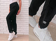 Штаны женские двунитка с вставками велюра большой размер XL, 2XL. Черный