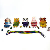 Шнурівка дерев'яна розвиваюча іграшка для дітей Threading Toy тварини Різнокольоровий
