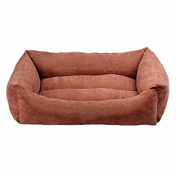 Лежак для собак та котів прямокутний з бортиками (коричневий) COOKIE 95*70*22 см XL