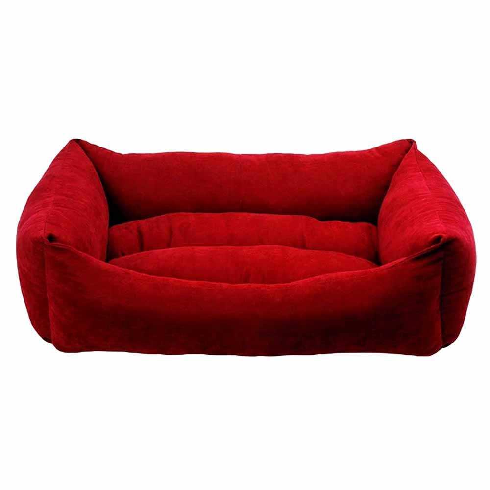 Лежак для собак та котів прямокутний з бортиками (червоний) COOKIE 95*70*22 см XL