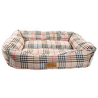 Лежак для собак и котов прямоугольный с бортиками (серая клетка) DANISH 78*60*22 см L