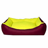 Лежак для собак та котів прямокутний з бортиками (бордо/лимон) DONDURMA 78*60*22 см L