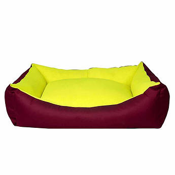 Лежак для собак і котів прямокутний з бортиками (бордо/лимон) DONDURMA 95*70*22 см XL