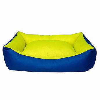 Лежак для собак та котів прямокутний з бортиками (синій/лимон) DONDURMA 78*60*22 см L