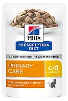 Hill s Prescription Diet c/d Влажный корм для кошек, уход за мочевыделительной системой, с курицей, пауч, 85 г