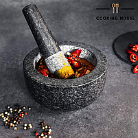 Гранітна ступка для спецій, трав і часнику Cooking House, натуральний камінь, діаметр 16 см, міцний і стильний аксесуар, фото 6
