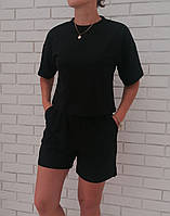 Жіночий літній костюм футболка з шортами Чорний M/L (44-48)