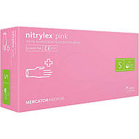 Перчатки нитриловые Nitrylex Pink S нестерильные неопудренные (50 пар/уп) розовые