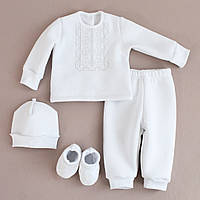 Теплый костюм для новорожденного Вышитая кофта, штаны, шапочка, пинетки - 0-3, 3-6, 6-9, 12 месяцев