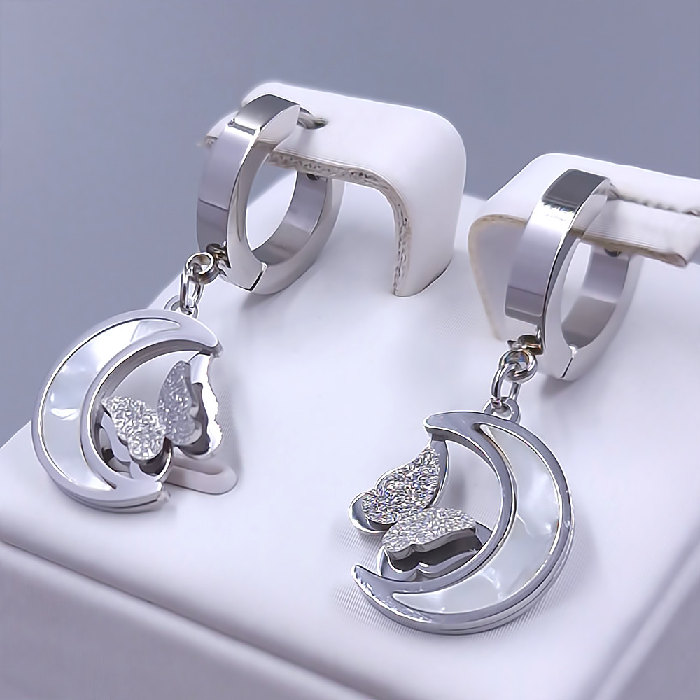 Сережки Stainless Steel. Сталь. Родій. Довжина: 32 мм. Ширина: 14 мм.