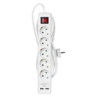 Фильтр питания Emos с выключателем, 2xUSB, 5 розеток, 1.5мм2, 3м, White (P1523RU)