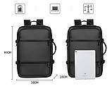 Рюкзак чоловічий міський дорожній з відділом для ноутбука, USB-портом. Рюкзак сумка ділова (чорний), фото 10