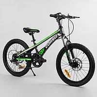 Детский спортивный велосипед зеленый Corso 20" магниевая рама 11 дюймов 7-скоростной от 5 лет рост от 115 см