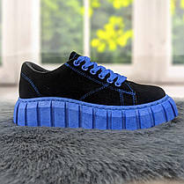 Кросівки жіночі чорні на синій підошві замшеві Horoso 4113, фото 2
