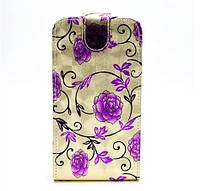 Чехол-флип универсальный CMA Flip Cover Big Flowers 5.5"(XXL) Khaki Gold-Violet