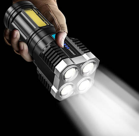 Ліхтарик потужний ручний акумуляторний 4LED+COB, фото 1