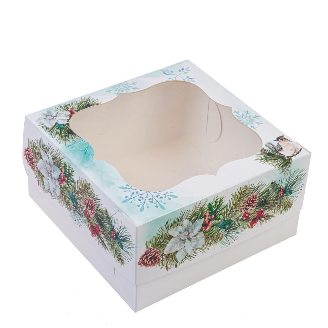 Коробка 170х170х90 для десертів з вікном "Новорічна", фото 1