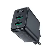 Адаптер питания для телефона Acefast A33 QC18W Black (USB-A+USB-A)