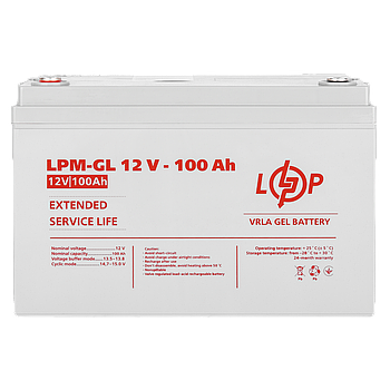 Акумулятор гелевий LPM GEL 12 вольт 100 ампер (1280 Wh) для котла інвертора та ДБЖ безперебійника