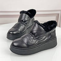 Зимние ботинки Aquamarin кожаные на платформе черные
