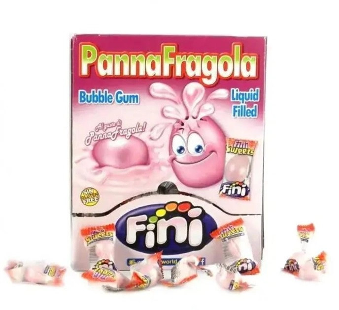 Жувальна гумка з рідкою начинкою Полуниця Вершки без глютена Fini PannaFragola 1000 г 200 шт Іспанія