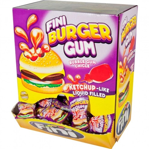 Жувальна гумка з рідкою начинкою Кетчуп без глютена Fini Burger Gum 1000 г 200 шт Іспанія