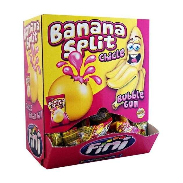 Жувальна гумка з рідкою начинкою Полуниця без глютена Fini Banana Split 1000 г 200 шт Іспанія