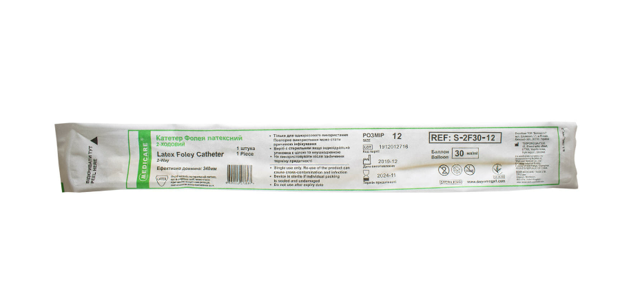 Катетер Фолея MEDICARE (2-ходовий, латексний), розмір Fr12 (10 шт./пач.)