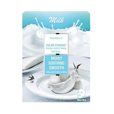 Тканинна маска для обличчя з екстрактом ластівчиного гнізда DEOPROCE Color Synergy Effect Sheet Mask Sky Blue