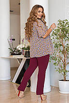 Брючний батальний ошатний жіночий костюм блуза та вузькі штани батал, фото 5