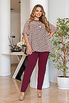 Брючний батальний ошатний жіночий костюм блуза та вузькі штани батал, фото 4