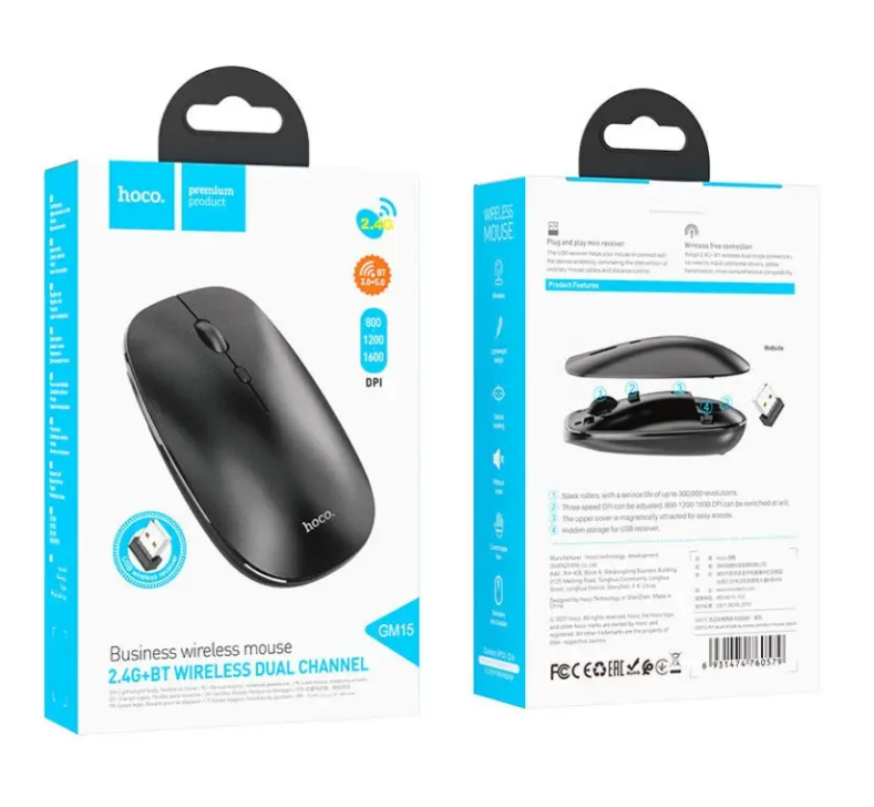 Беспроводная мышь Hoco GM15 Art dual-mode business wireless mouse Bluetooth 5.0 Black (GM15) - фото 4 - id-p1907688669