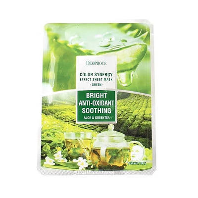 Тканинна маска для обличчя з екстрактами алое та зеленого чаю DEOPROCE Color Synergy Effect Sheet Mask Green 20g