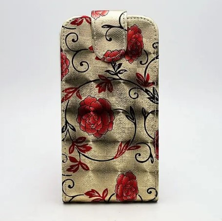 Чохол-фліп універсальний CMA Flip Cover Big Flowers 4.5"(L) Khaki Gold-Red