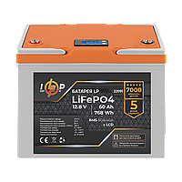 Аккумулятор литиевый LP LiFePO4 12 вольт - 60 ампер (768Wh) (BMS 80A/40А) LCD для ИБП бесперебойника
