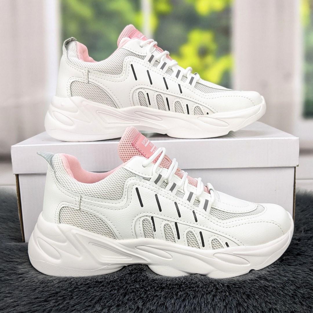 Кросівки жіночі білі з рожевим на пінковій підошві 4197