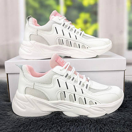 Кросівки жіночі білі з рожевим на пінковій підошві 4197, фото 1