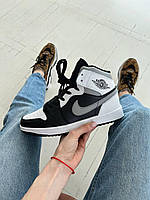 Кроссовки женские Nike Air Jordan 1 Black Grey черные с серым и белым