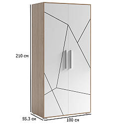 Двохдверна шафа платтяна в кімнату Тоні 2Д 100 см дуб артизан з фасадом німфеа альба з шовкографією
