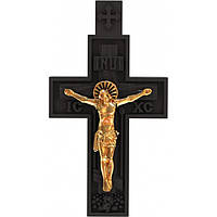 Мужской православный крест с вставкой из эбенового дерева в золоте со шнурком
