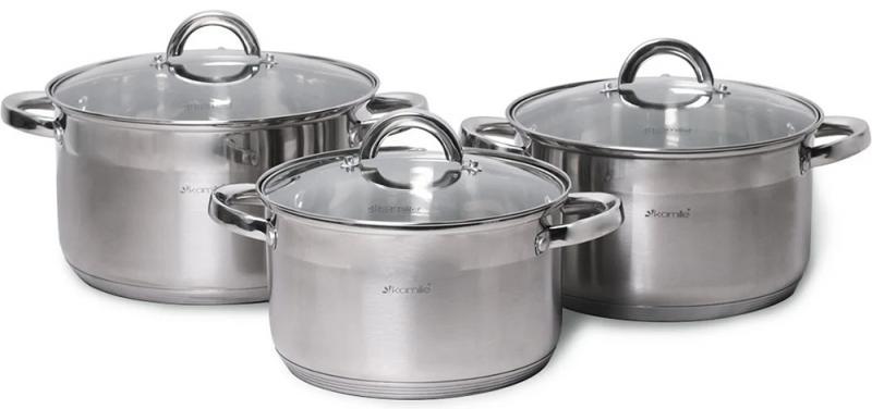 Набір каструль Kamille Mystery 3 каструлі 4.5л, greenpharm  6.3л, greenpharm  7.8л greenpharm зі скляними кришками, фото 1