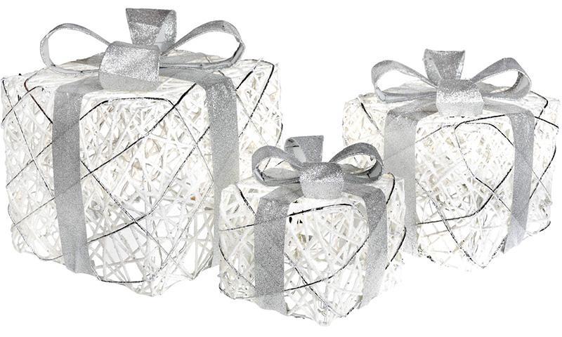 Набір декоративних подарунків - 3 коробки 15х20см greenpharm, 20х25см greenpharm, 25х30см greenpharm з LED-підсвіткою, білий зі, фото 1